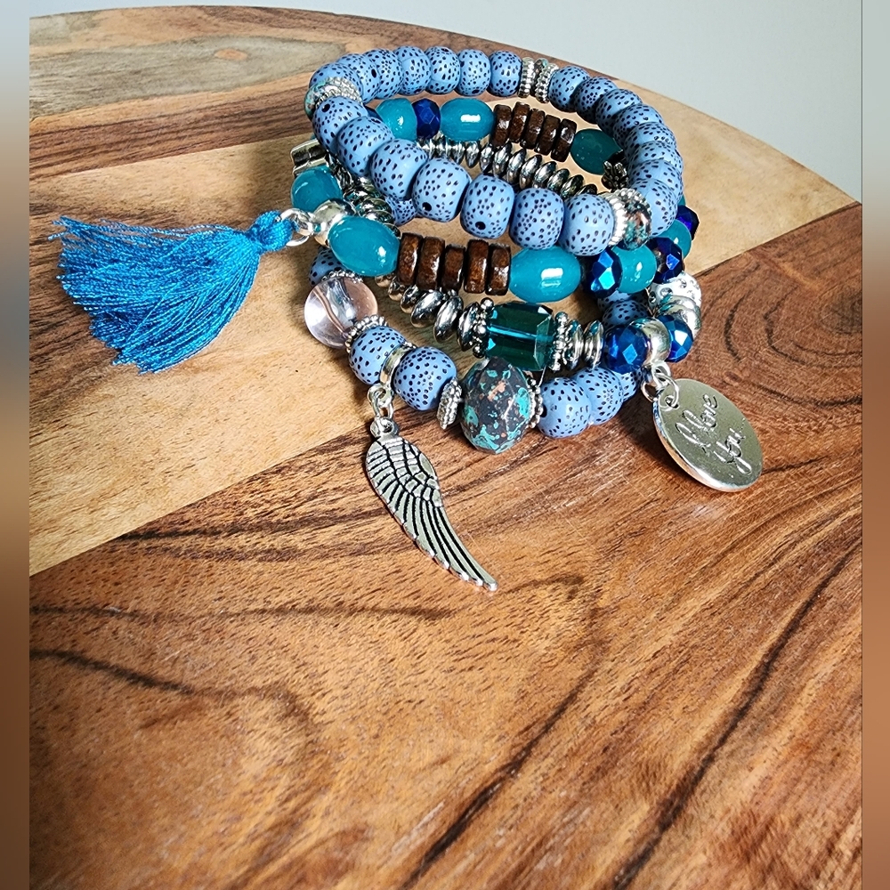 Bohemian Blue Beaded Bracelet Set